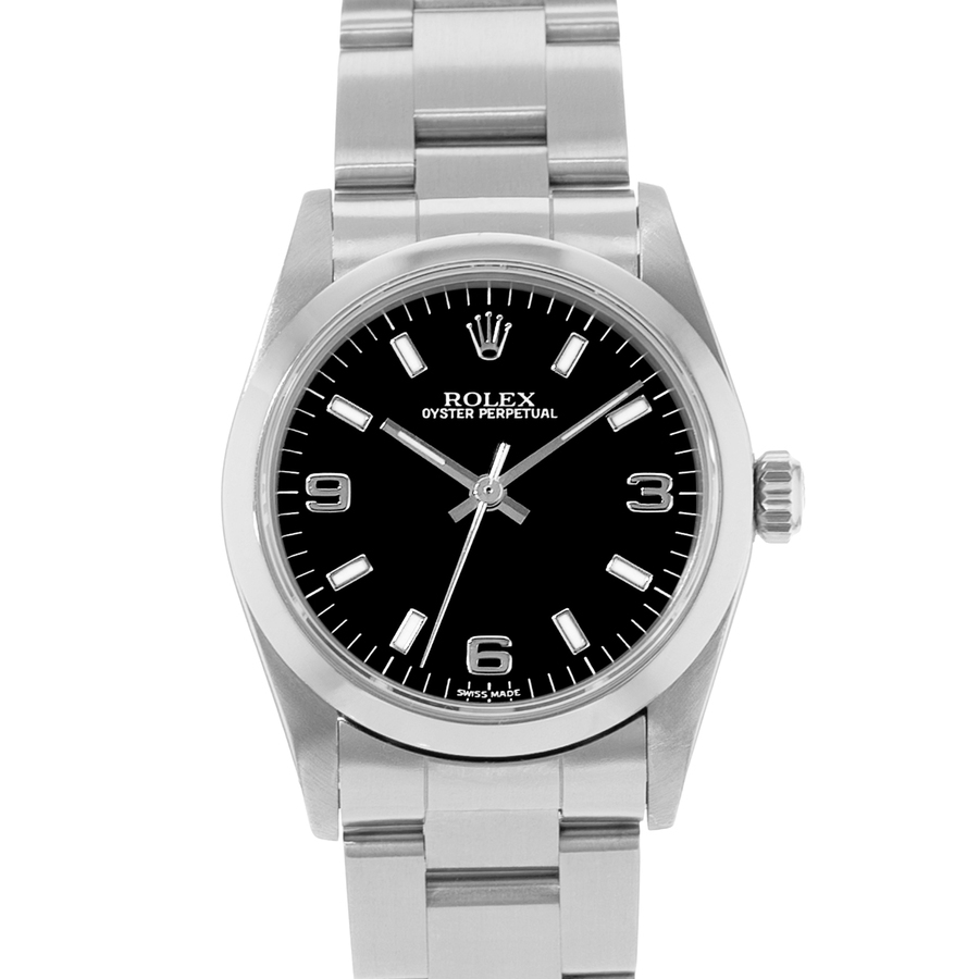 Preowned Rolex Oyster Perpetual 31 Automatic Black Dial Ladies Watch 77080 BKSO