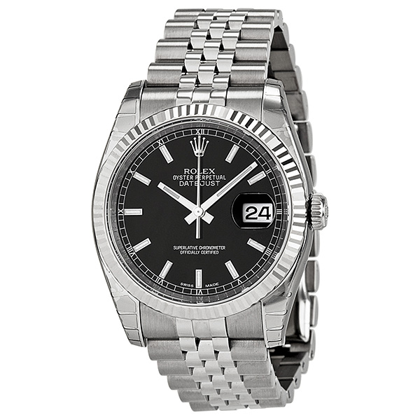 preowned rolex oyster perpetual black dial mens watch 116234bksj