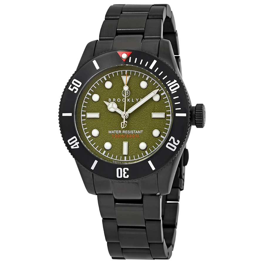 Brooklyn Watch Co. Black Eyed Pea Green Dial Mens Watch 306-D-88-BB-BLK
