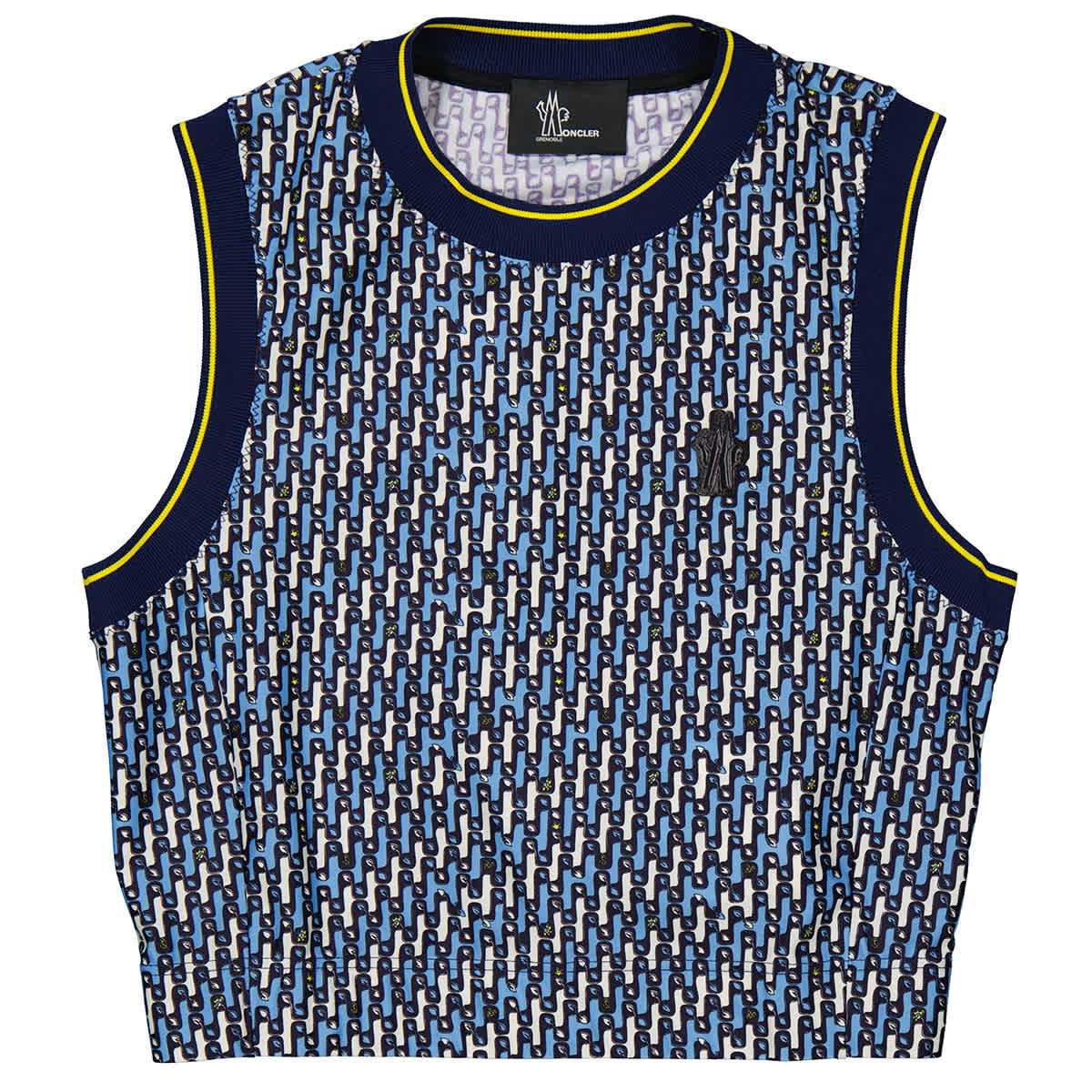 Moncler Ladies Bright Blue Abstract-Pattern Cropped Tank Top