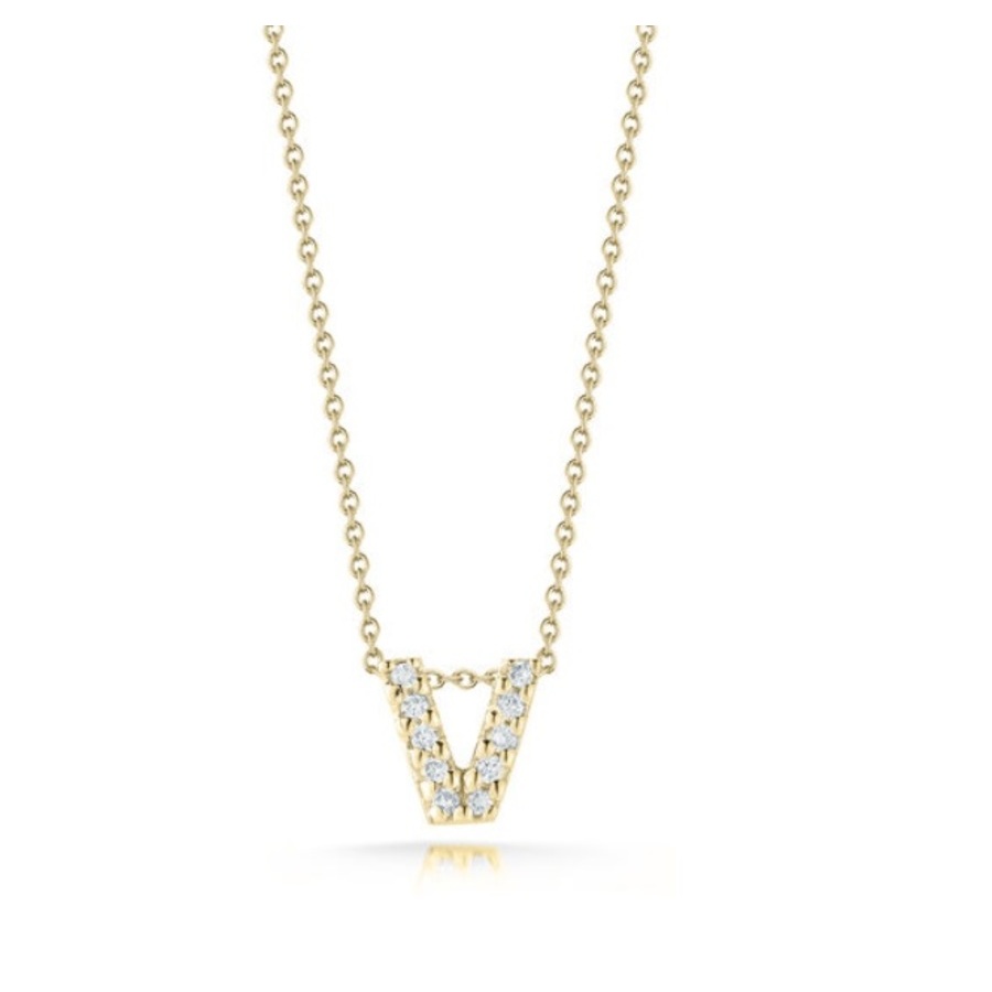 Roberto Coin 18K Yellow Gold Tiny Treasures Diamond Love Letter 'V' Necklace - 001634Aychxv