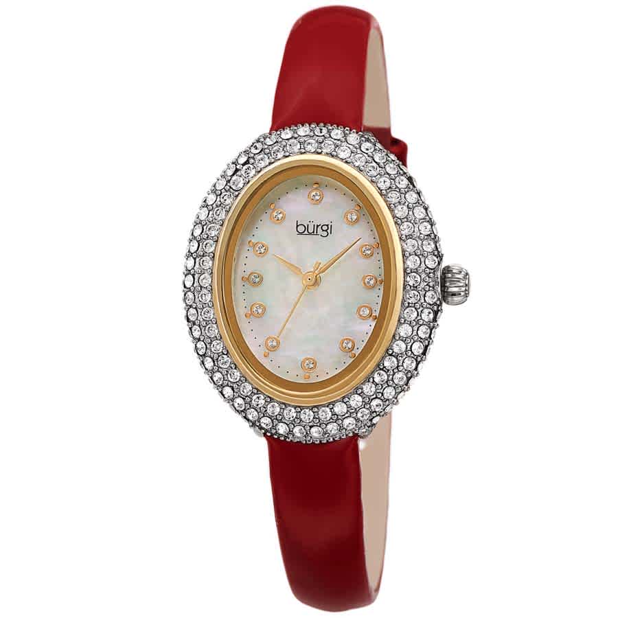 Burgi Crystal White Dial Brown Leather Ladies Watch BUR234RD