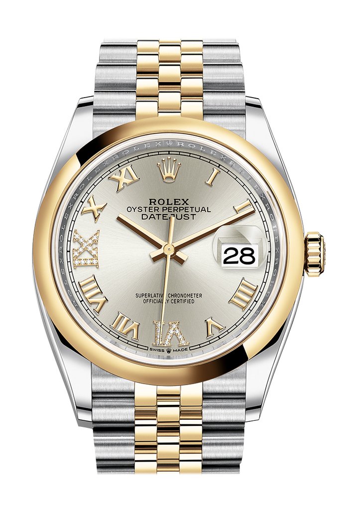 Rolex Datejust 36 Silver Diamond Dial Automatic Mens Steel and 18k Yellow Gold Jubilee Watch 126203SRDJ