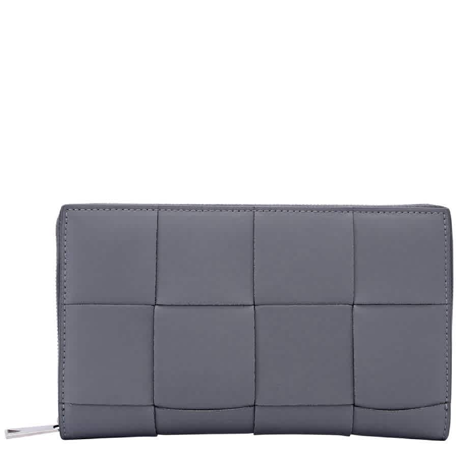 Bottega Veneta Thunder Intreccio Leather Cassette Zip Around Wallet