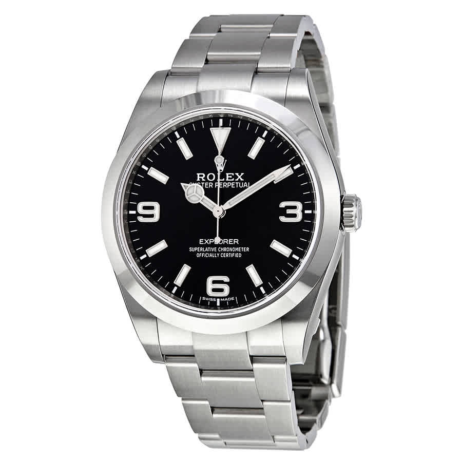 Rolex Explorer Black Dial Stainless Steel Oyster Bracelet Automatic Mens Watch 214270BKASO