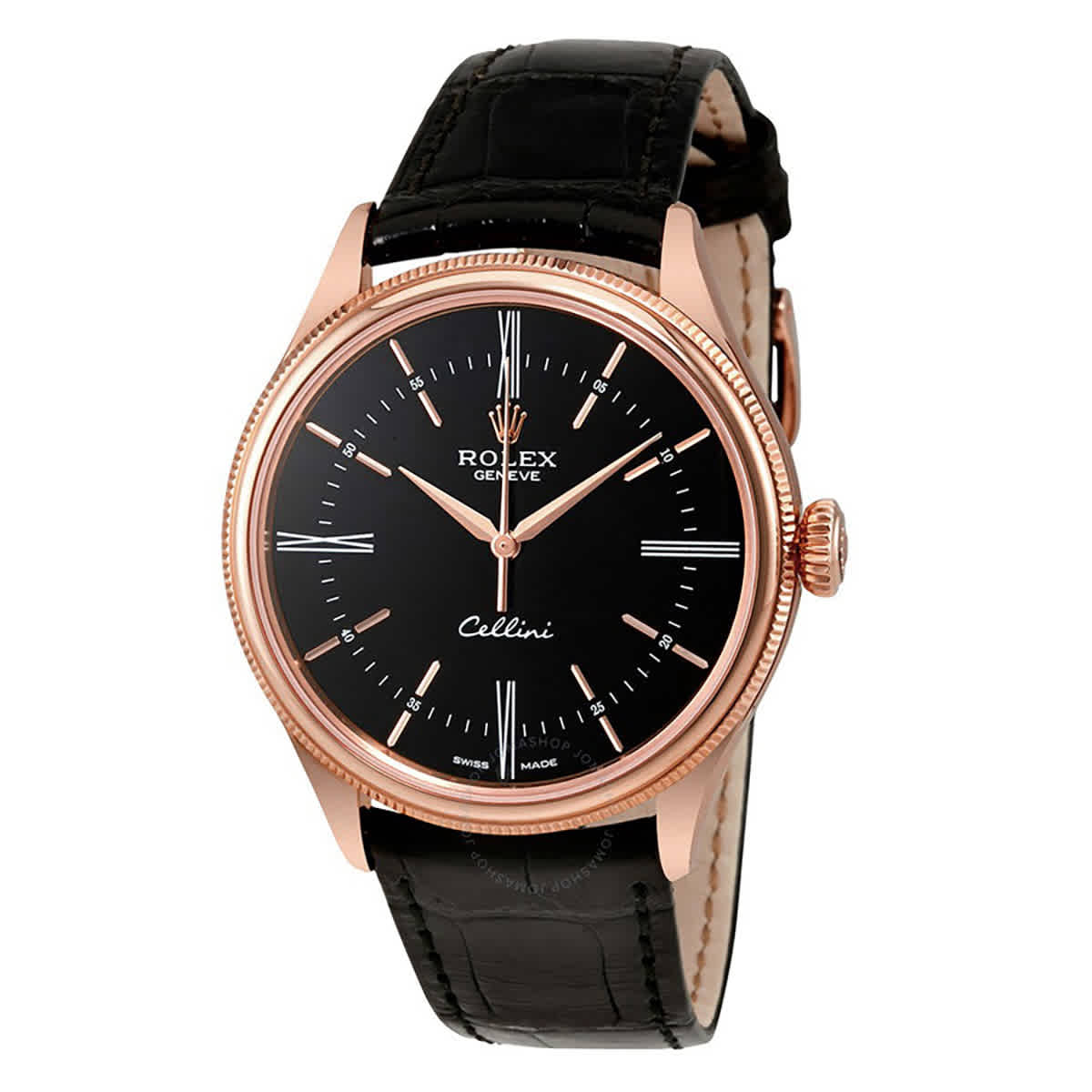 Rolex Cellini Black Dial 18 Carat Everose Gold Automatic Mens Watch 50505BKSL