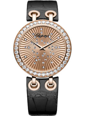 Chopard Xtravaganza Diamond 18k Rose Gold Black Leather Ladies Watch 134236-5001 25935$