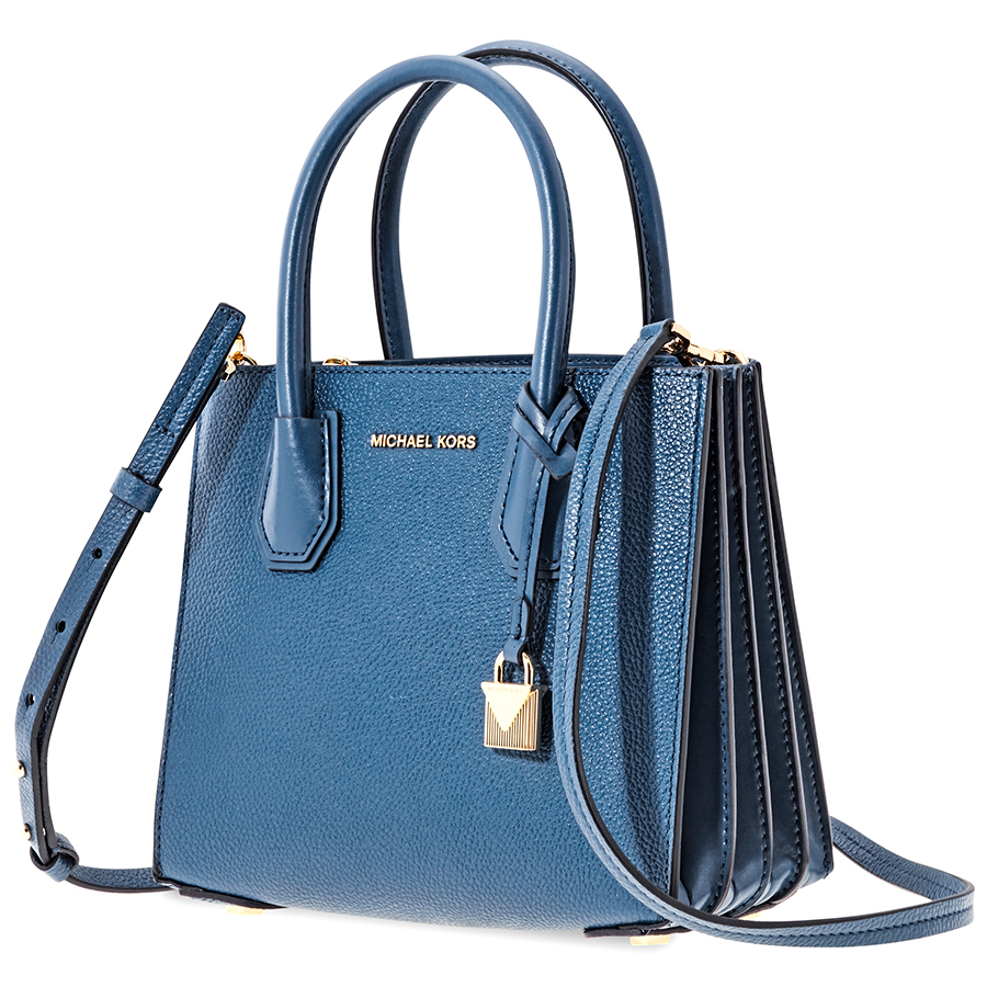 Michael Kors Mercer Medium Pebbled Leather Crossbody Bag- Blue 30F8GM9M2T-538 | eBay