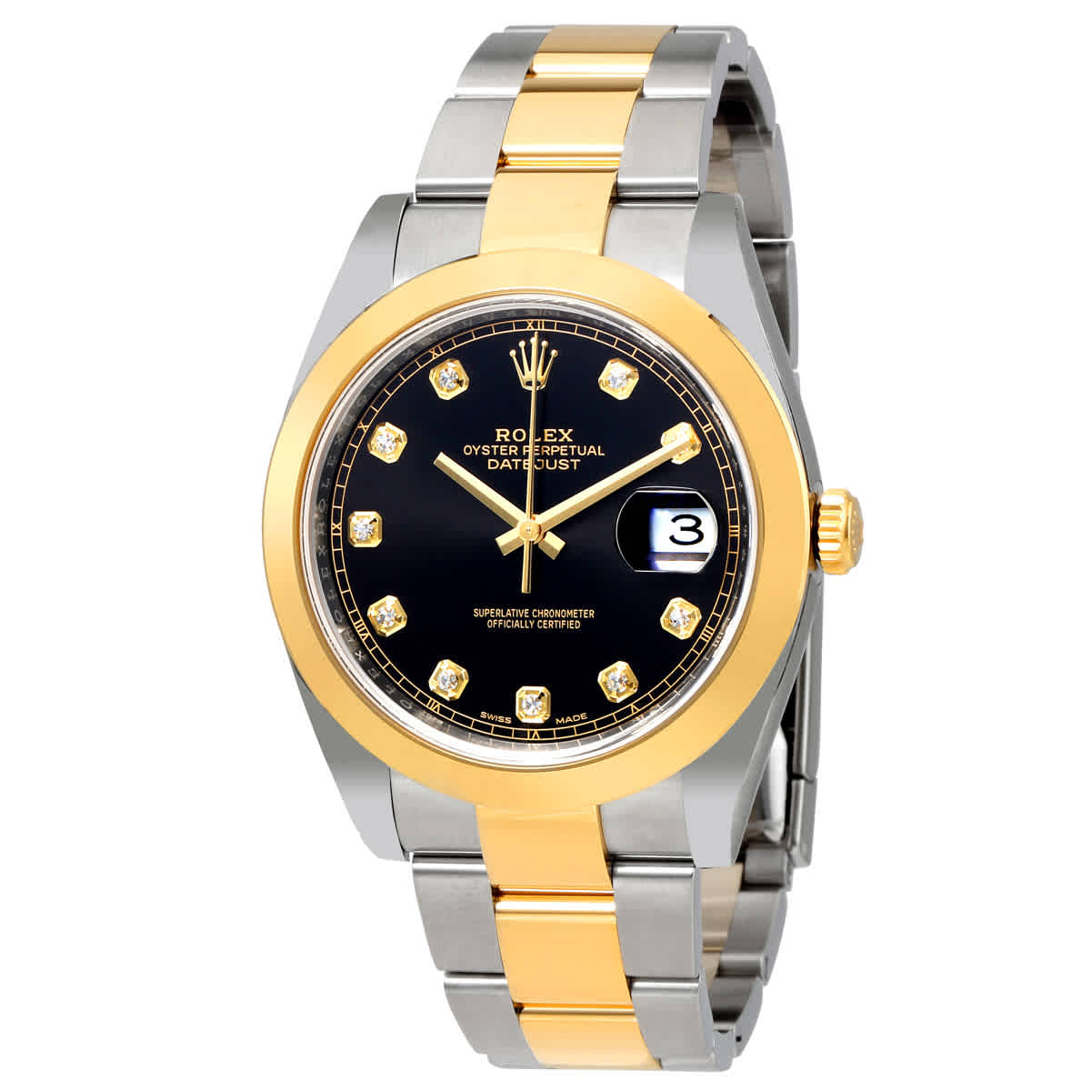 Rolex Datejust Black Diamond Dial Steel and 18K Yellow Gold Oyster Mens Watch 126303BKDO
