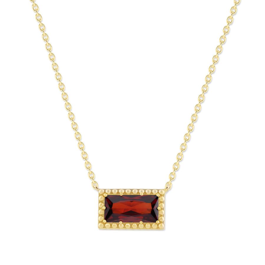 DiamondMuse Belacqua Garnet January Birthstone Baguette Pendant Necklace in 14K Gold Plated Sterling Silver