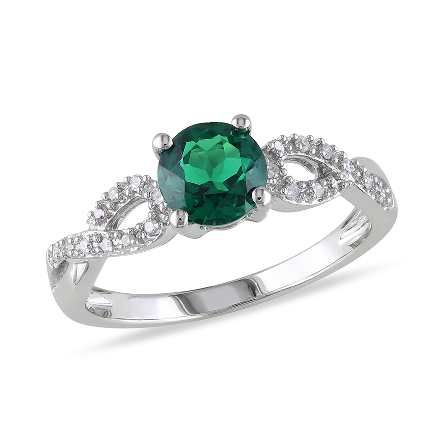 AMOUR 110 CT TW Diamond and Created Emerald Engagement Ring In 10K White Gold 340$