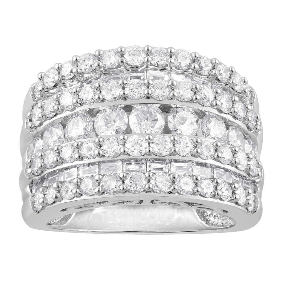 DiamondMuse 1 Carat Baguette & Round Natural Diamond Multi Row Wedding Band Ring in 14K White Gold, Fine Jewelry for Women, Gift Box Included