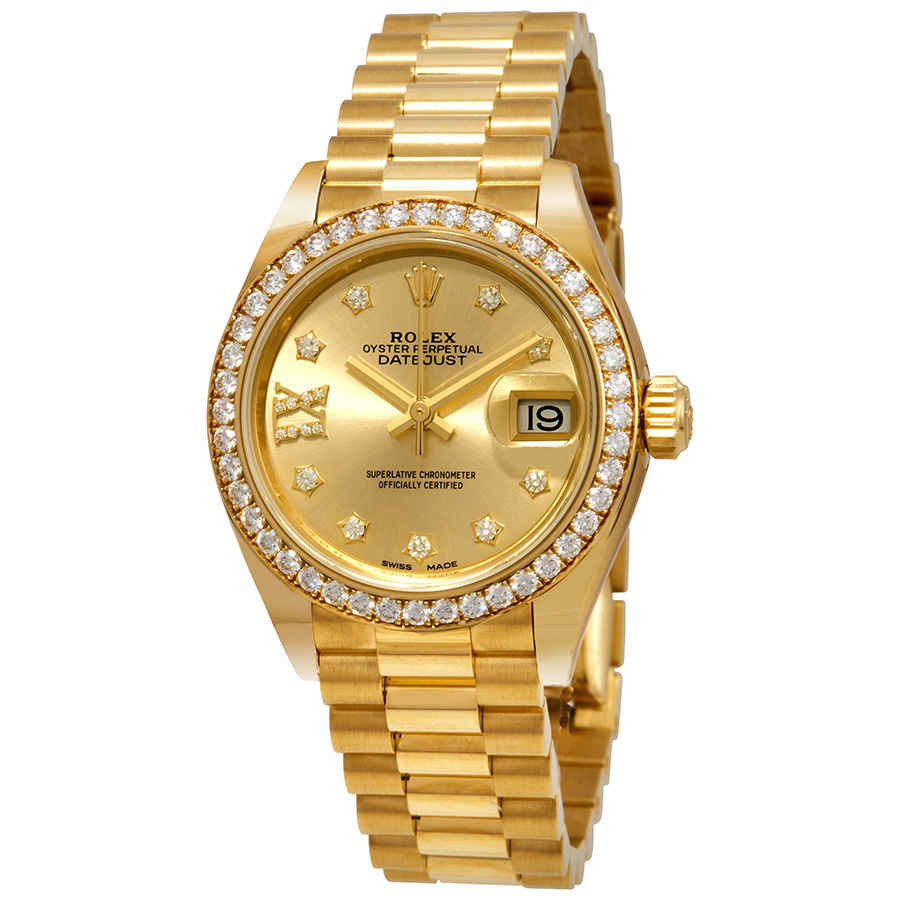 Rolex LadyDatejust Champagne Diamond Dial 18kt Yellow Gold President Watch 279138CRDP