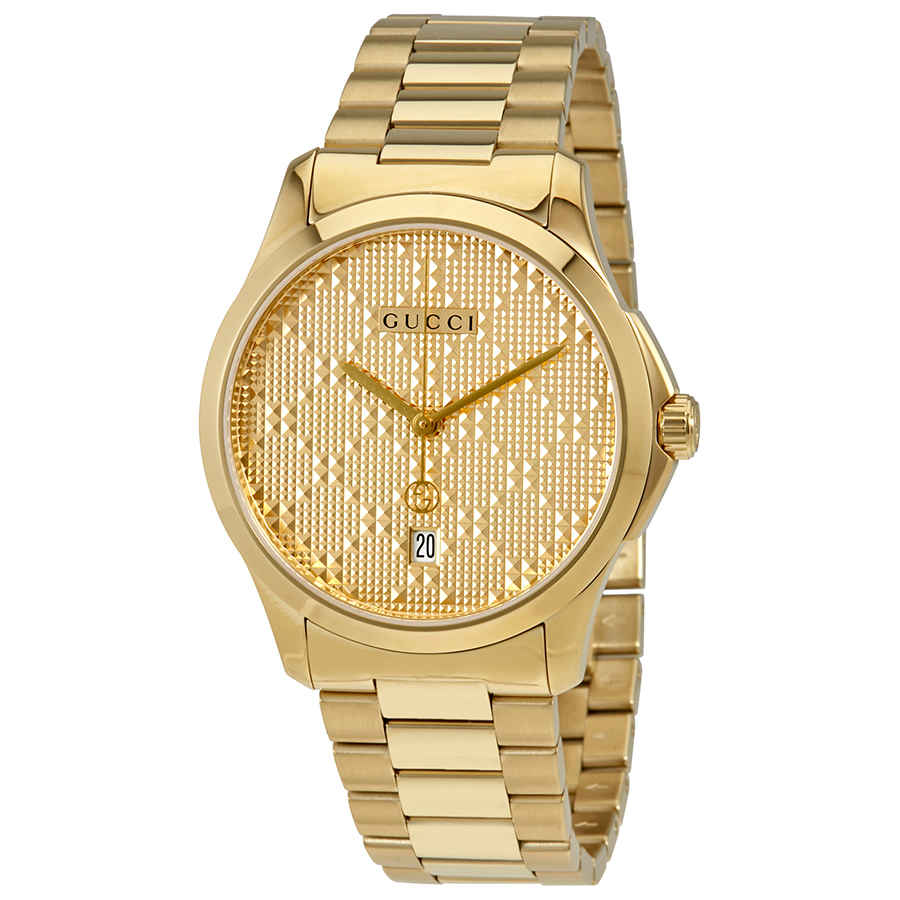 Gucci G-timeless Yellow Gold Diamond Pattern Dial Unisex Watch YA126461