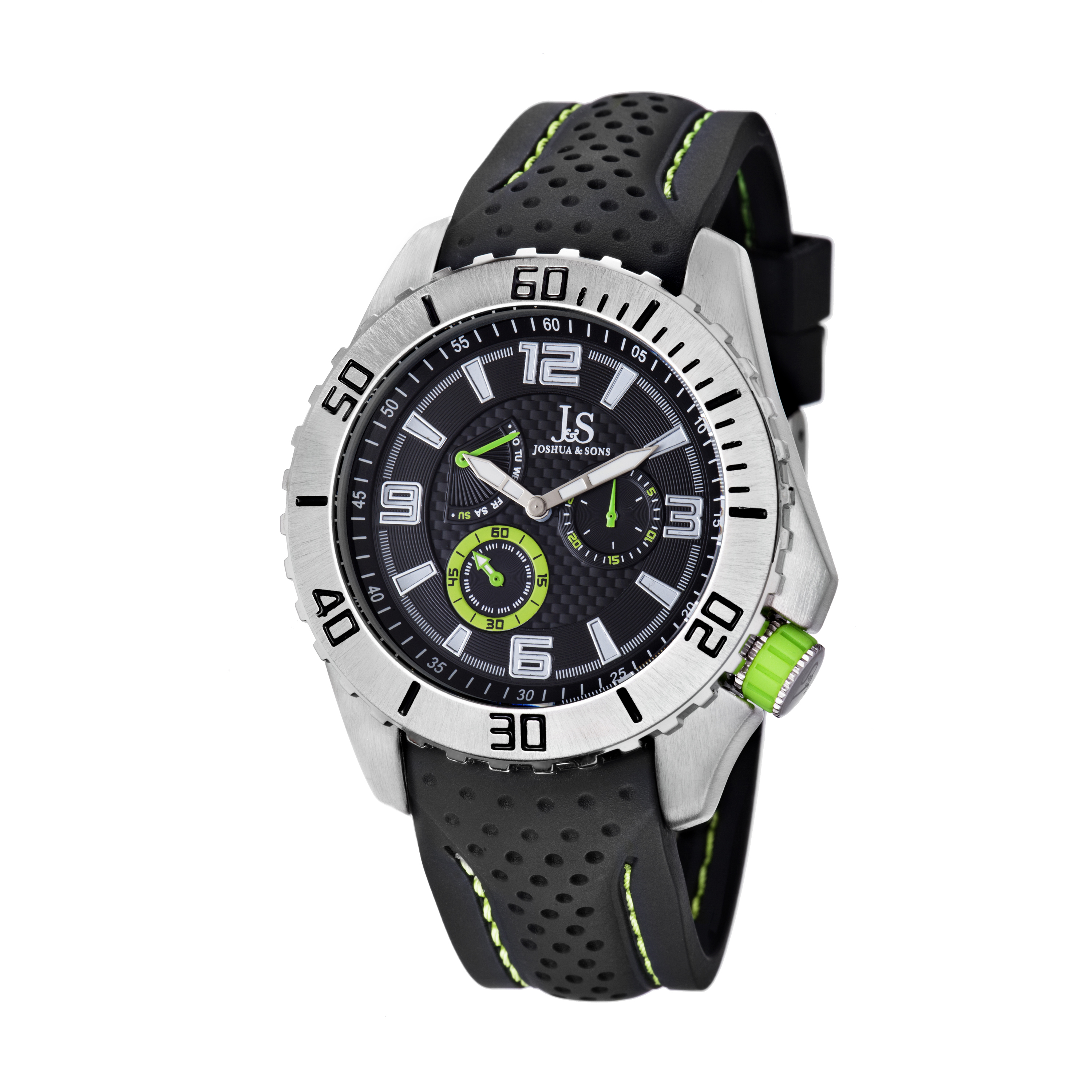 Joshua and Sons Multi-Function Black Dial Black Silicone Strap Mens Watch JS53GN