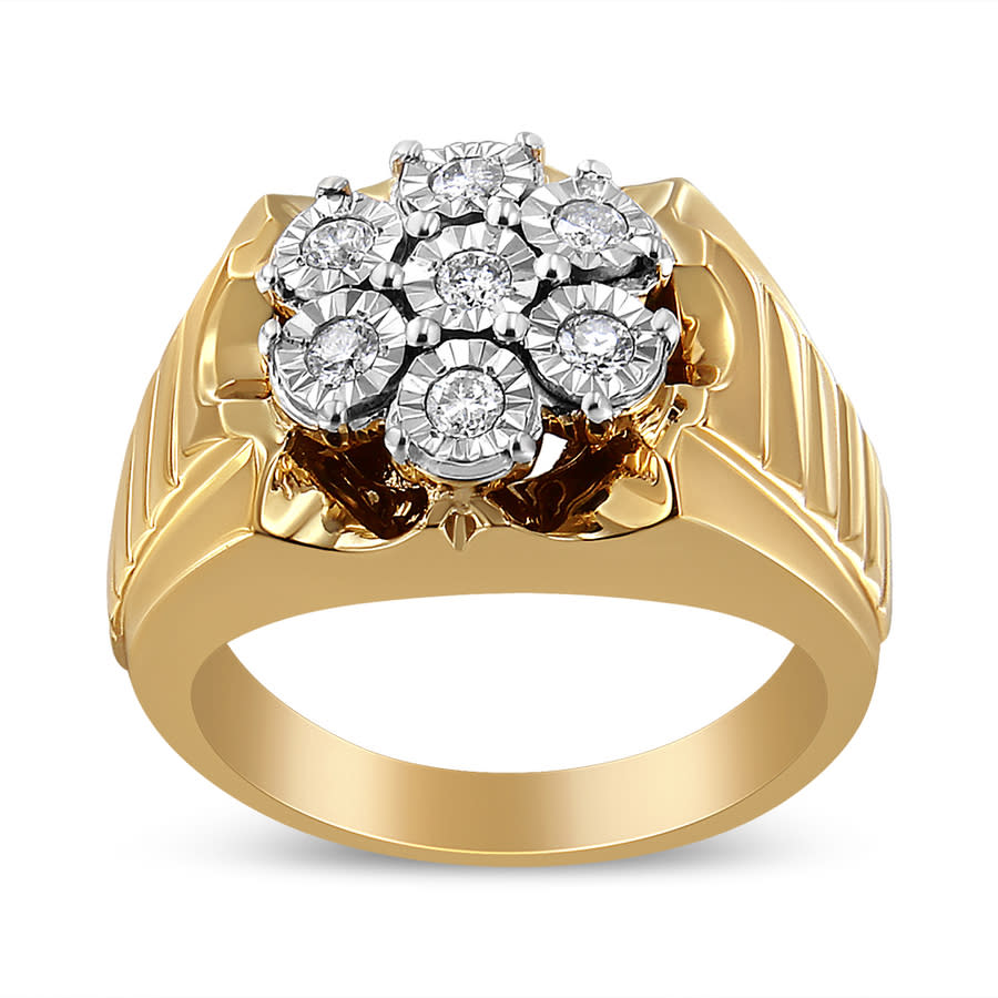 Haus of Brilliance 14K Yellow Gold Plated 925 Sterling Silver 13 Cttw Miracle-Set Floral Diamond Cluster Ring I-J Color I1-I2 Clarity 1200$