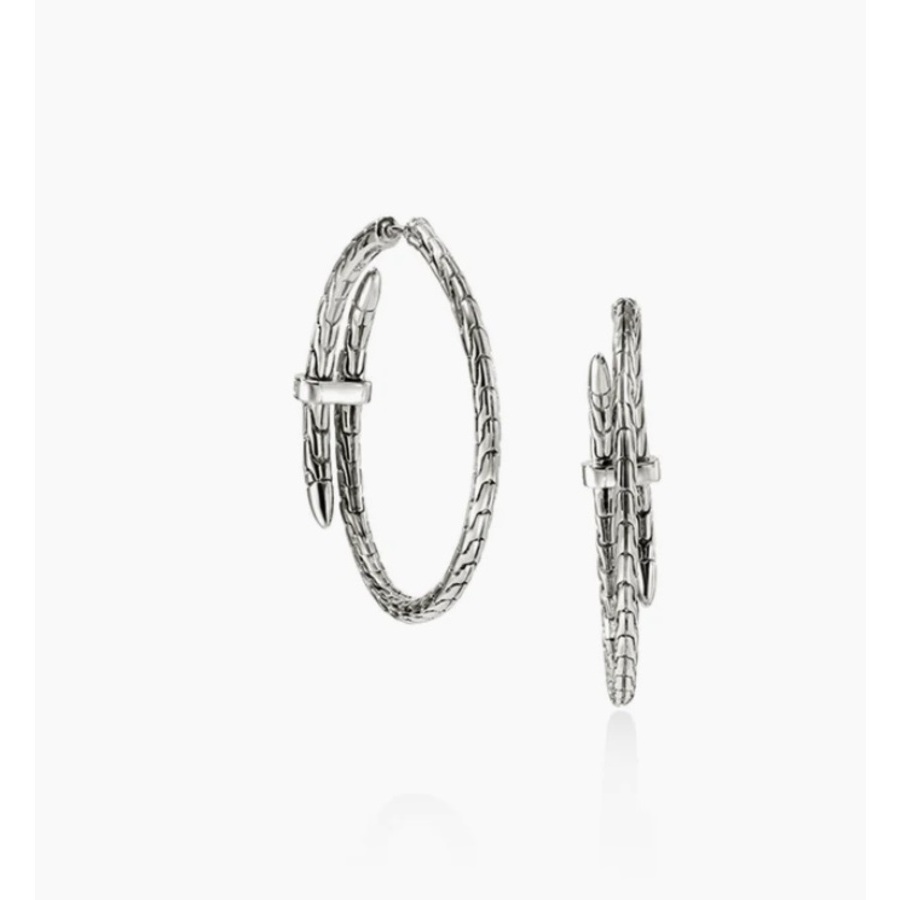 John Hardy Spear Hoop Earring Silver Diamonds - EBP9012472DI 1135$