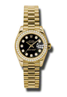 Rolex Lady-Datejust 26 Black Dial 18K Yellow Gold President Automatic Ladies Watch 179138BKDP 30095$
