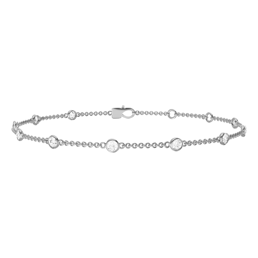 Diamond2Deal 14K White Gold 3ct Round Lab Grown Diamond Station Bracelet (E-F, VS1-VS2)