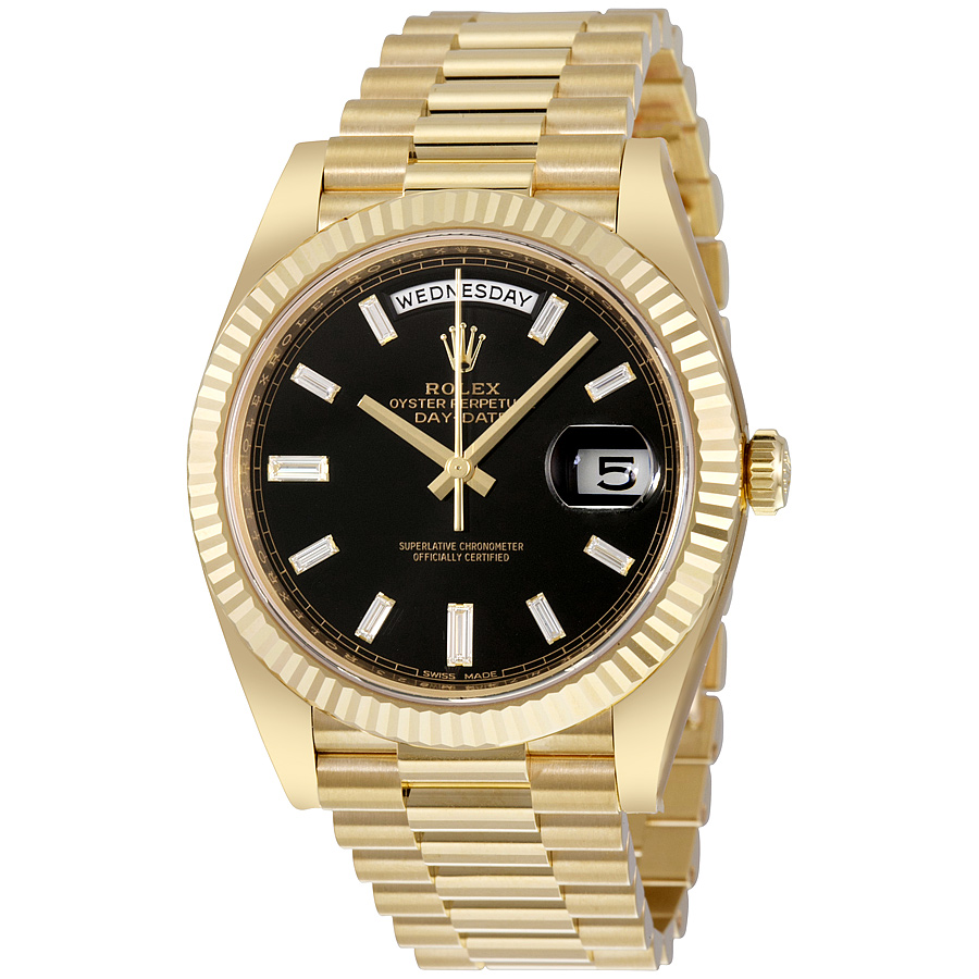Preowned Rolex DayDate 40 Diamond Black Dial Mens Watch 2282380004
