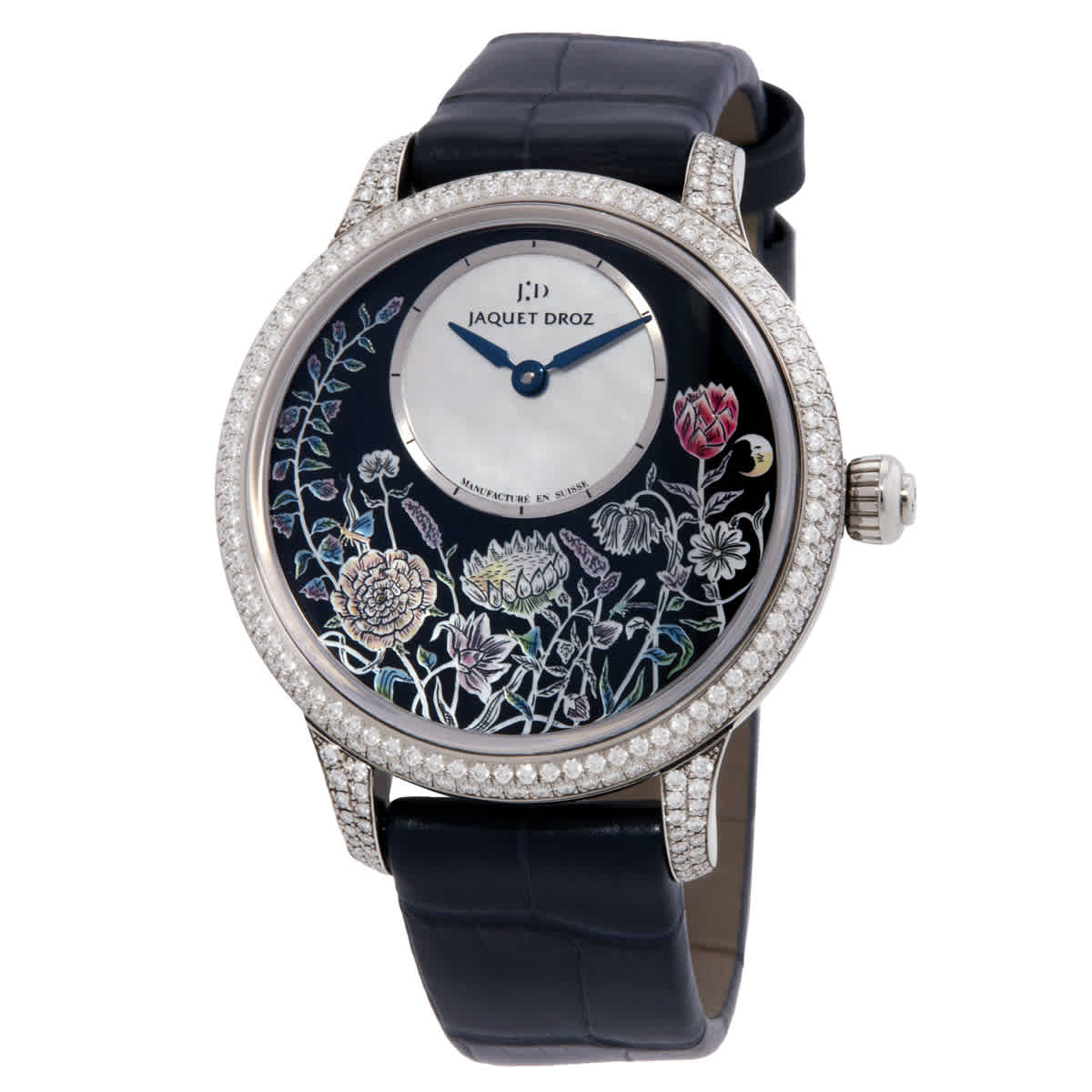 Jaquet Droz Petite Heure Automatic Diamond Black and White Mother of Pearl Dial Ladies Watch J005004201