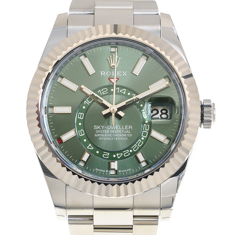 Preowned Rolex SkyDweller GMT Automatic Chronometer Green Dial Mens Watch 3369340001