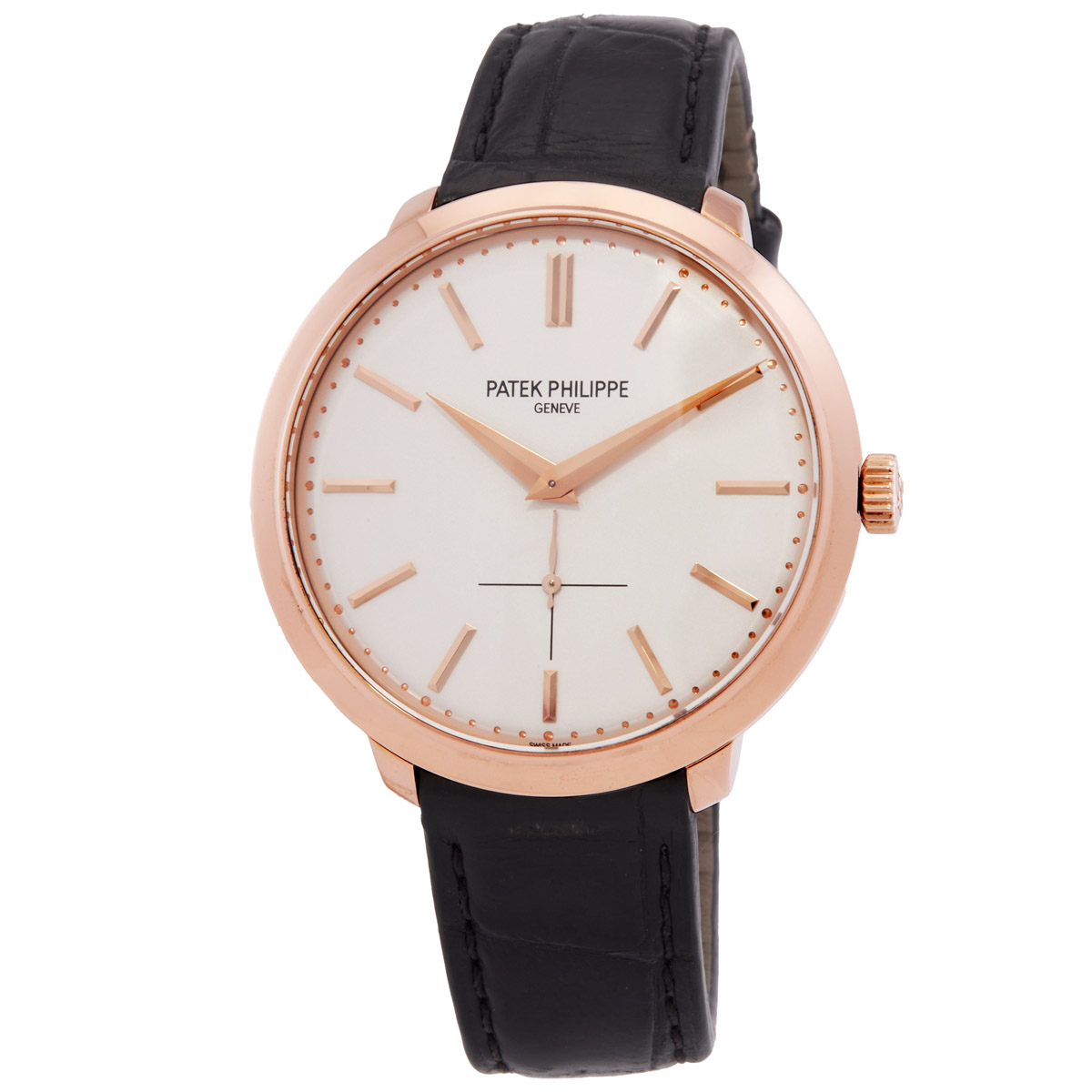Pre-owned Patek Philippe Calatrava Silver Dial 18k Rose Gold Leather Mens Watch 5123R-001 14995$