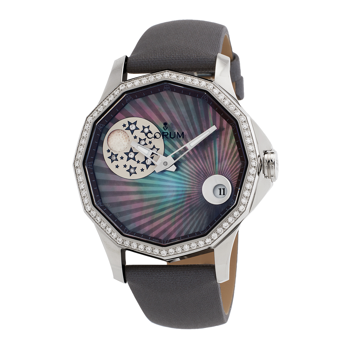 Pre-owned Corum Admiral'S Cup Legend Diamond Black Mother Of Pearl Dial Mens Watch 384.101.47/F149 AN01