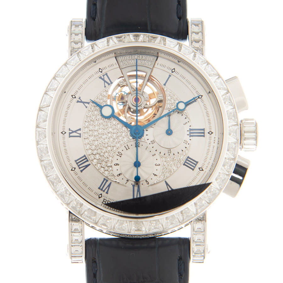 Breguet Marine Tourbillon Hand Wind Diamond Silver Dial Mens Watch 5839BB6D9ZUDD0D