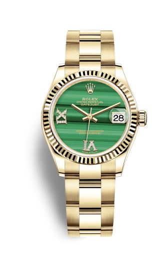 Rolex Datejust 31 Malachite Diamond Dial Ladies 18kt Yellow Gold Oyster Watch 278278MLRDO