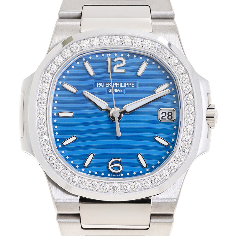 Patek Philippe Nautilus Quartz Diamond Blue Dial Ladies Watch 7010-1G-013