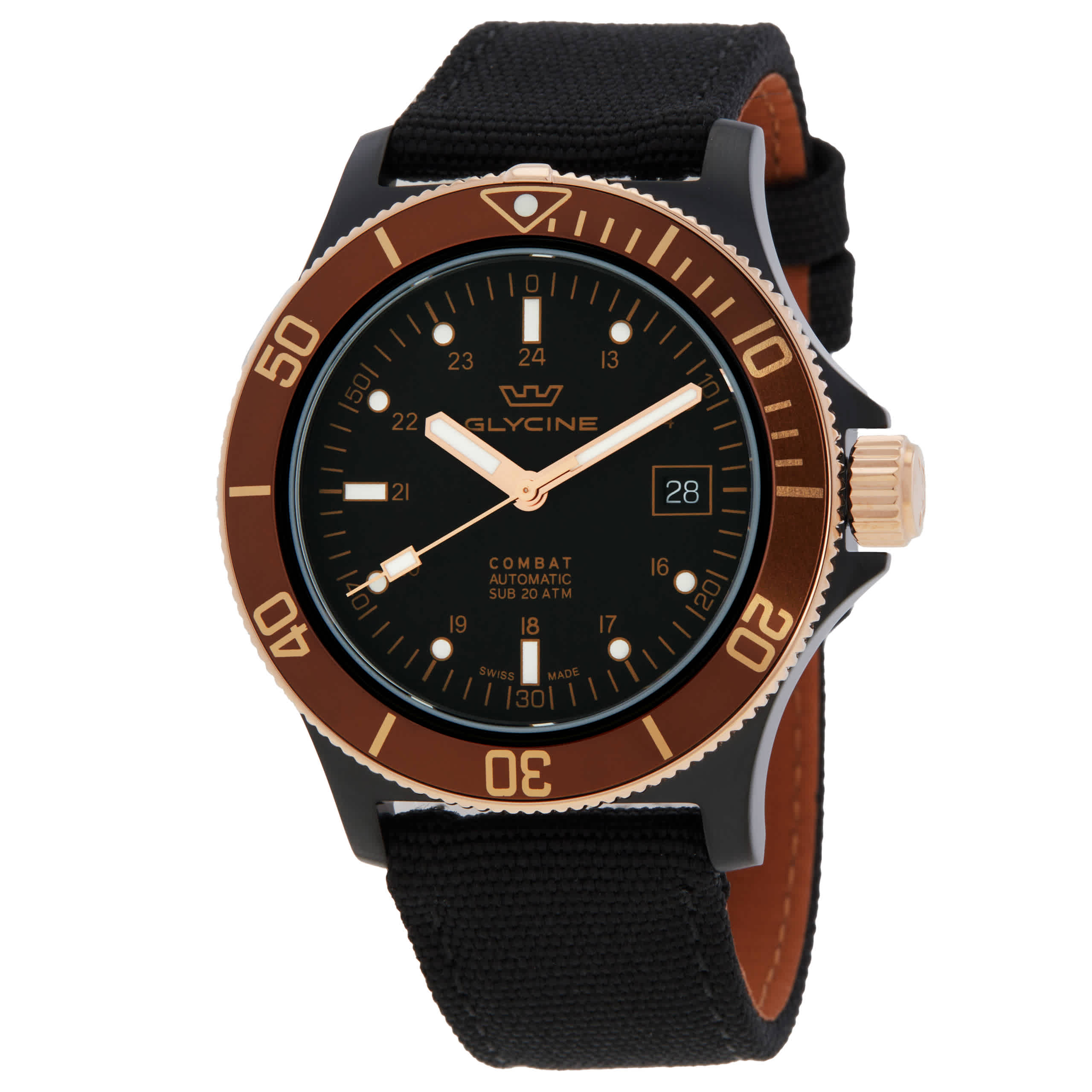 Glycine Combat Sub Automatic Black Dial Mens Nylon Watch GL0093 390$