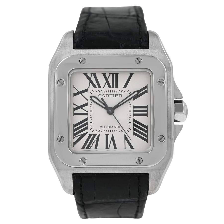 Pre-owned Cartier Santos 100 Silvered Opaline Dial Unisex Watch W20106X8 4716$