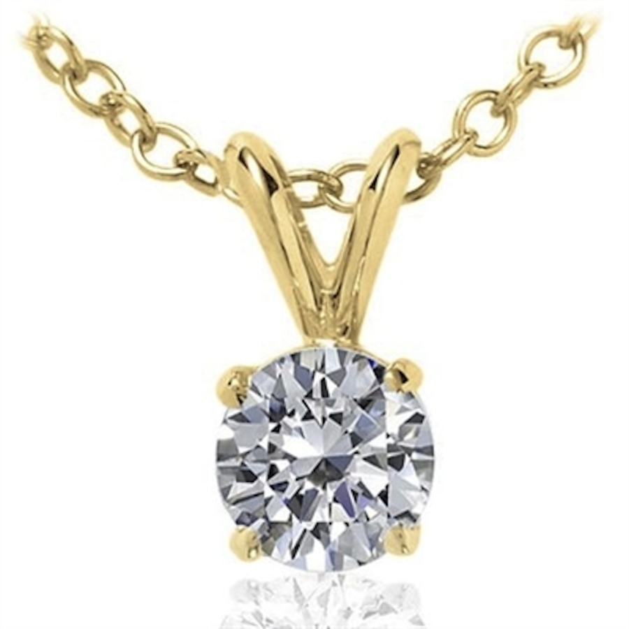 Maulijewels 12 Carat Natural Round Diamond Solitaire Pendant In 14K Solid Yellow Gold With 18 14K Yellow Gold Plated Sterling Silver Box Chain 770$
