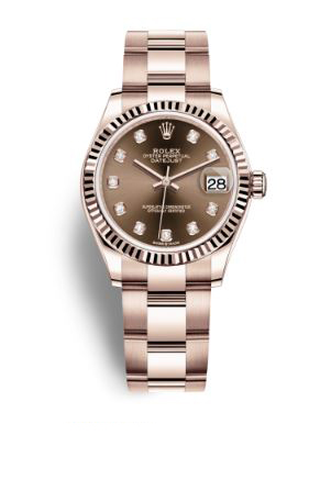 rolex datejust 31 chocolate diamond dial ladies 18kt everose gold oyster watch 278275chdo
