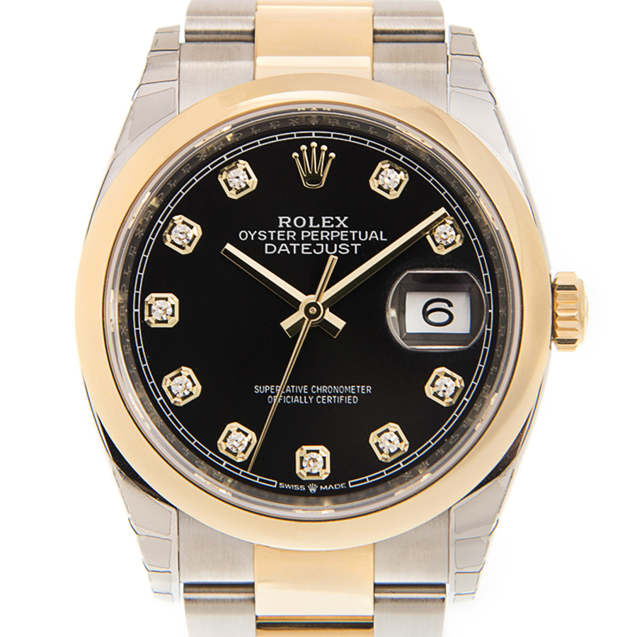 Rolex Datejust 36 Black Diamond Dial Mens Steel and 18k Yellow Gold Jubilee Watch 126203BKDO