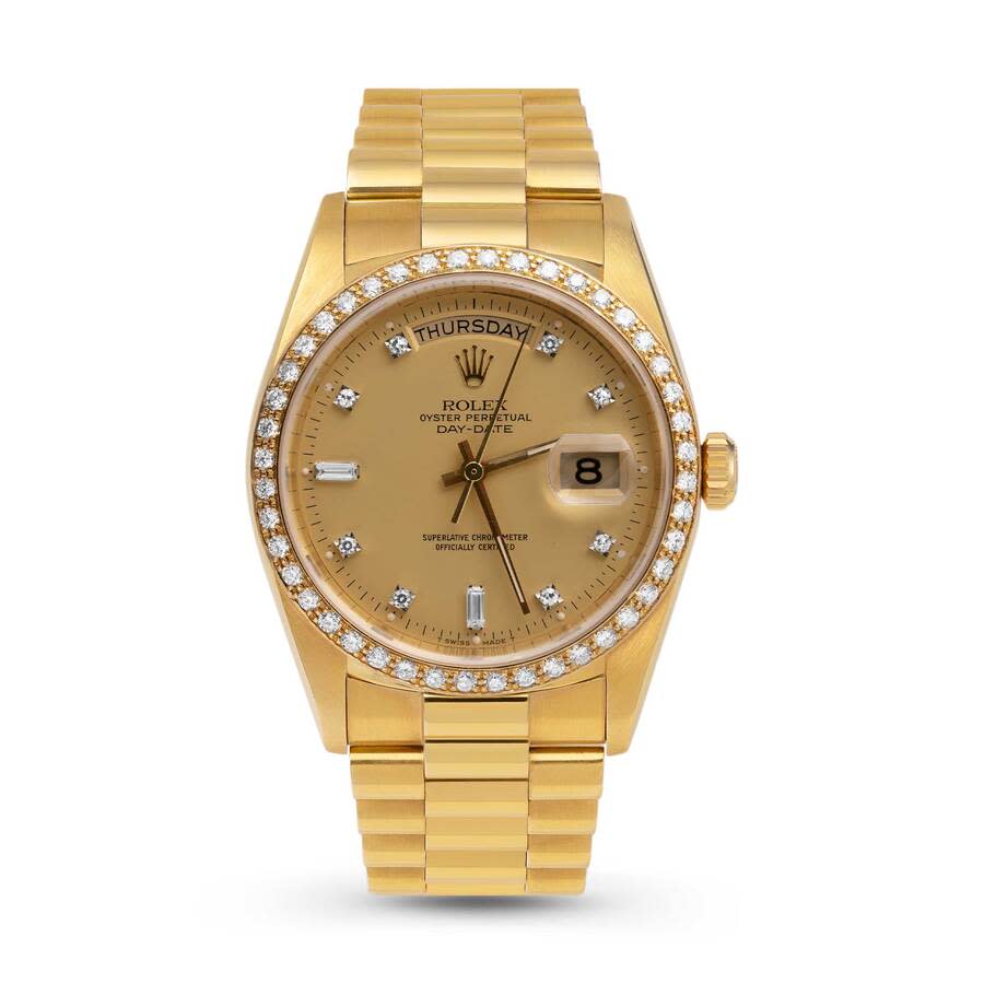 Preowned Rolex DayDate Automatic Chronometer Diamond Champagne Dial Unisex Watch 18048 CDP