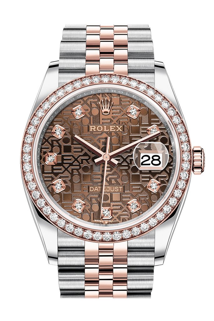 Rolex Datejust 36 Chocolate Jubilee Diamond Dial Mens Steel and 18k Everose Gold Jubilee Watch 126281CHJDJ