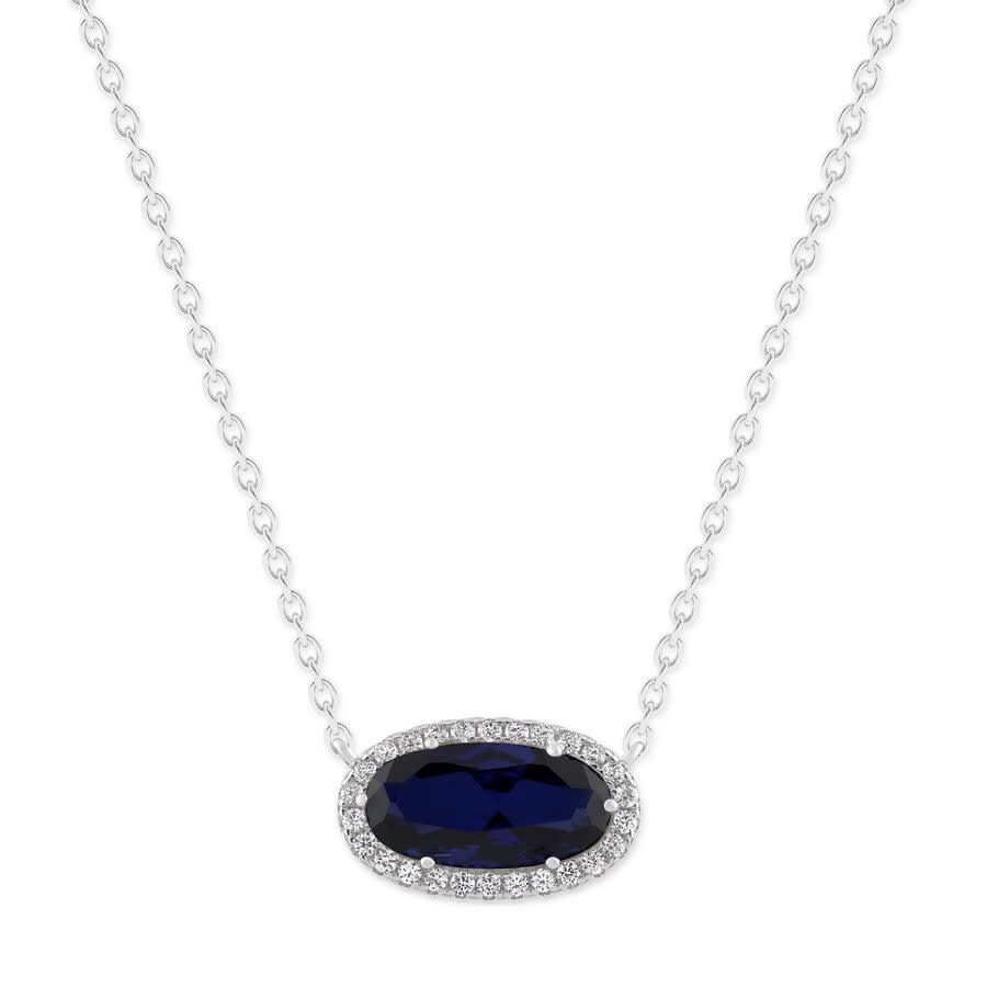 DiamondMuse Belacqua Bermuda September Birthstone Halo Pendant Necklace in Sterling Silver Oval Cut 612mm 60$