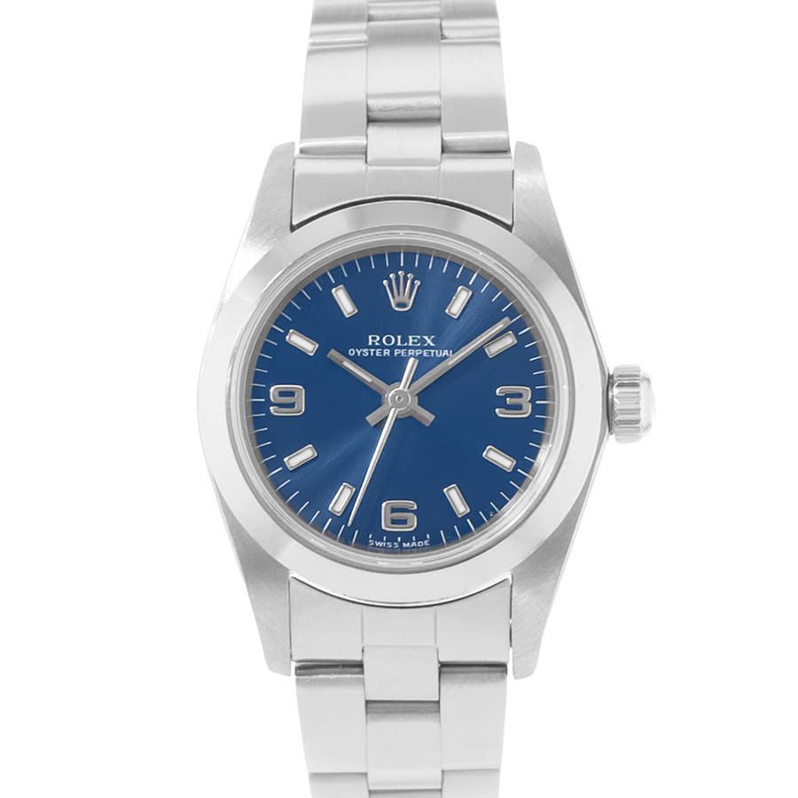 Preowned Rolex Oyster Perpetual 24 Automatic Chronometer Blue Dial Ladies Watch 76080 BLAO