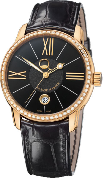 Ulysse Nardin Classico Luna Black Dial Alligator Leather Strap Automatic Mens Watch 8296-122B-2-42