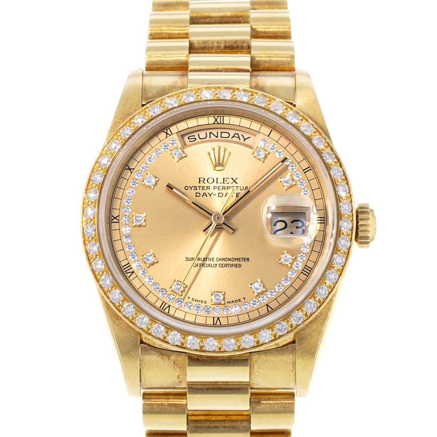 Preowned Rolex DayDate 36 Automatic Chronometer Diamond Champagne Dial Mens Watch 18348 CDP