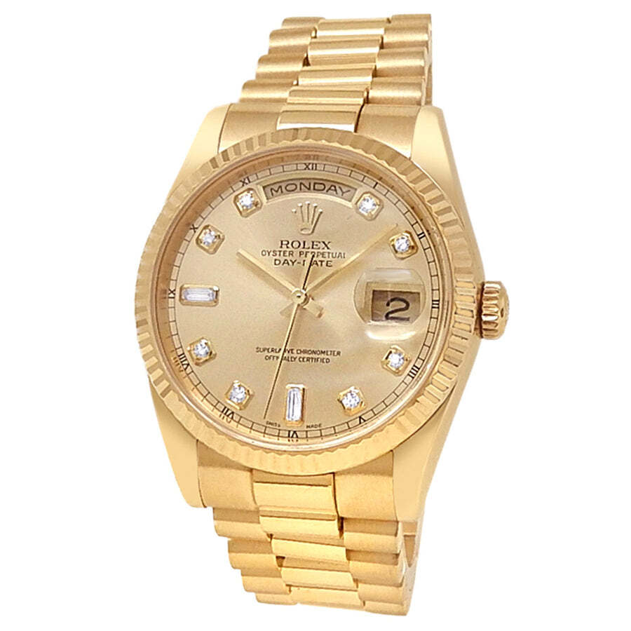 Preowned Rolex Day Date Automatic Chronometer Diamond Champagne Dial Mens Watch 118238 CDP