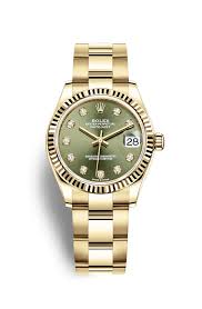 Rolex Datejust 31 Olive Green Diamond Dial 18kt Yellow Gold Oyster Ladies Watch 278278GNDO