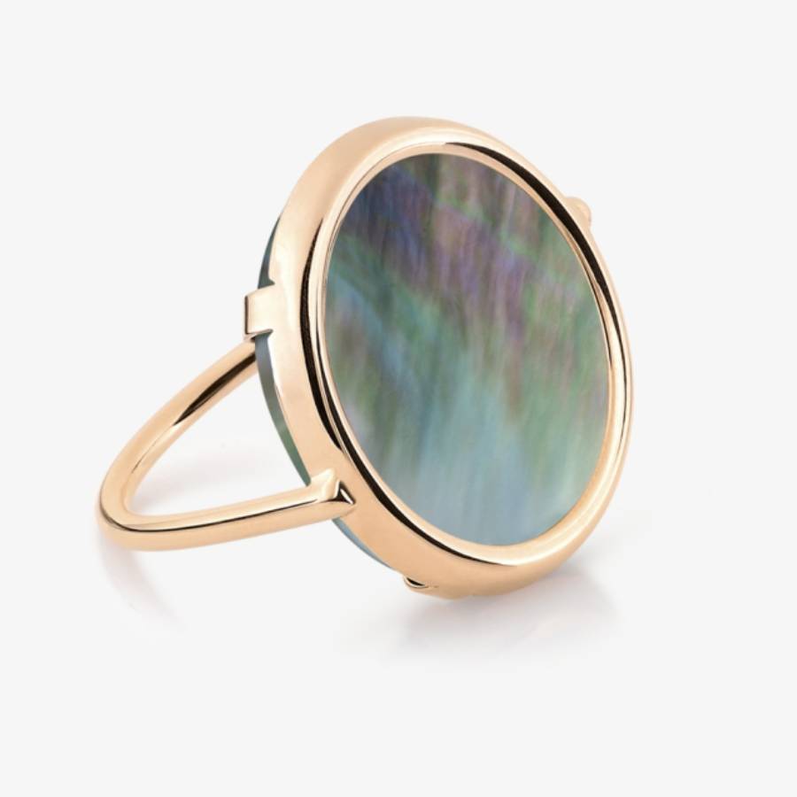 Ginette NY Black Mother-of-Pearl Disc Ring Size 54 448$