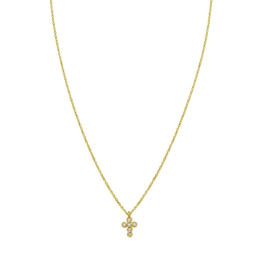 Tresorra 14K Yellow & White Gold Petite Diamond Cross Necklace