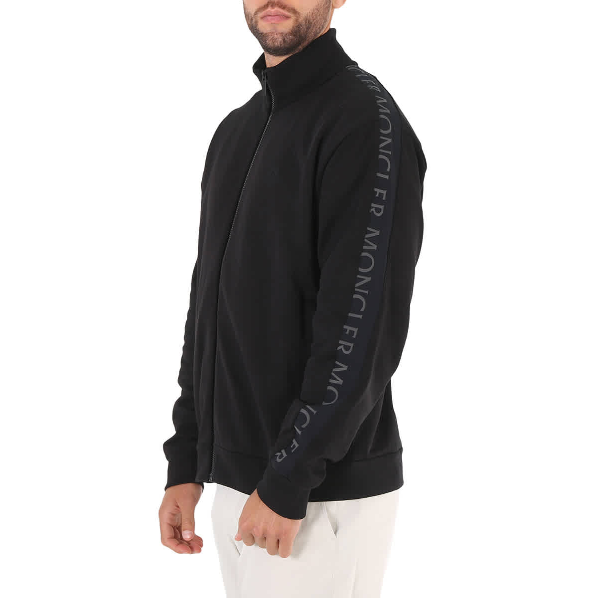 Moncler Men s Black Cotton Logo Trim Zip Up Sweatshirt eBay
