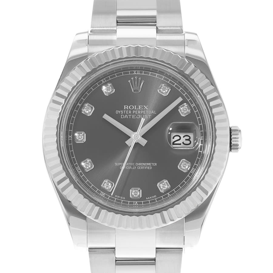 preowned rolex datejust ii automatic chronometer diamond grey dial mens watch 116334 gydo