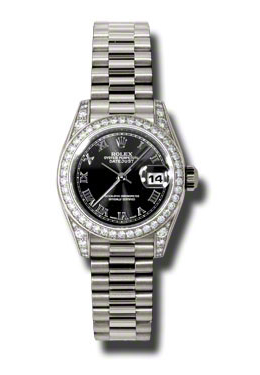 Rolex LadyDatejust 26 Black Dial 18K White Gold President Automatic Ladies Watch 179159BKRP