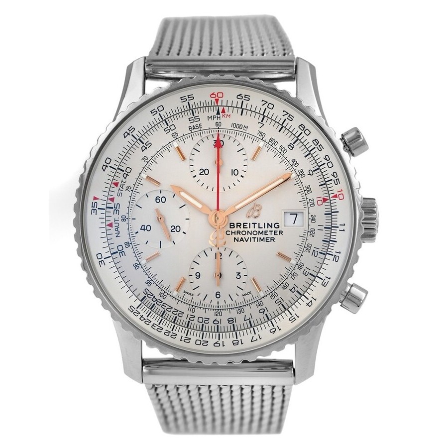 Preowned Breitling Navitimer Chronograph Automatic Chronometer Silver Dial Mens Watch A13324